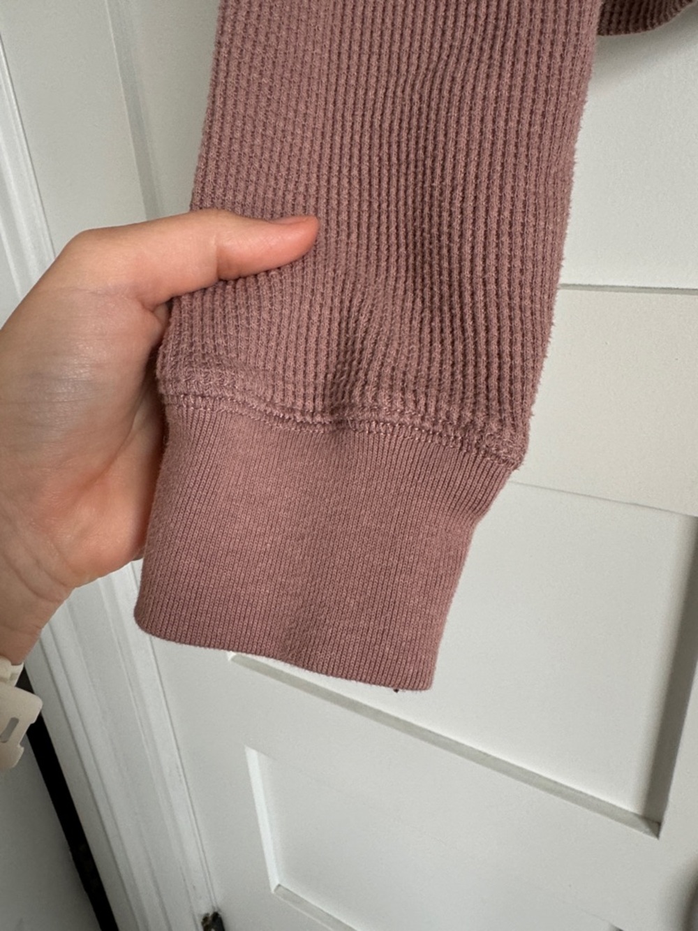 Abercrombie & Fitch Cropped Waffle Henley Long Sleeve Top - Mauve - Picture 5 of 6